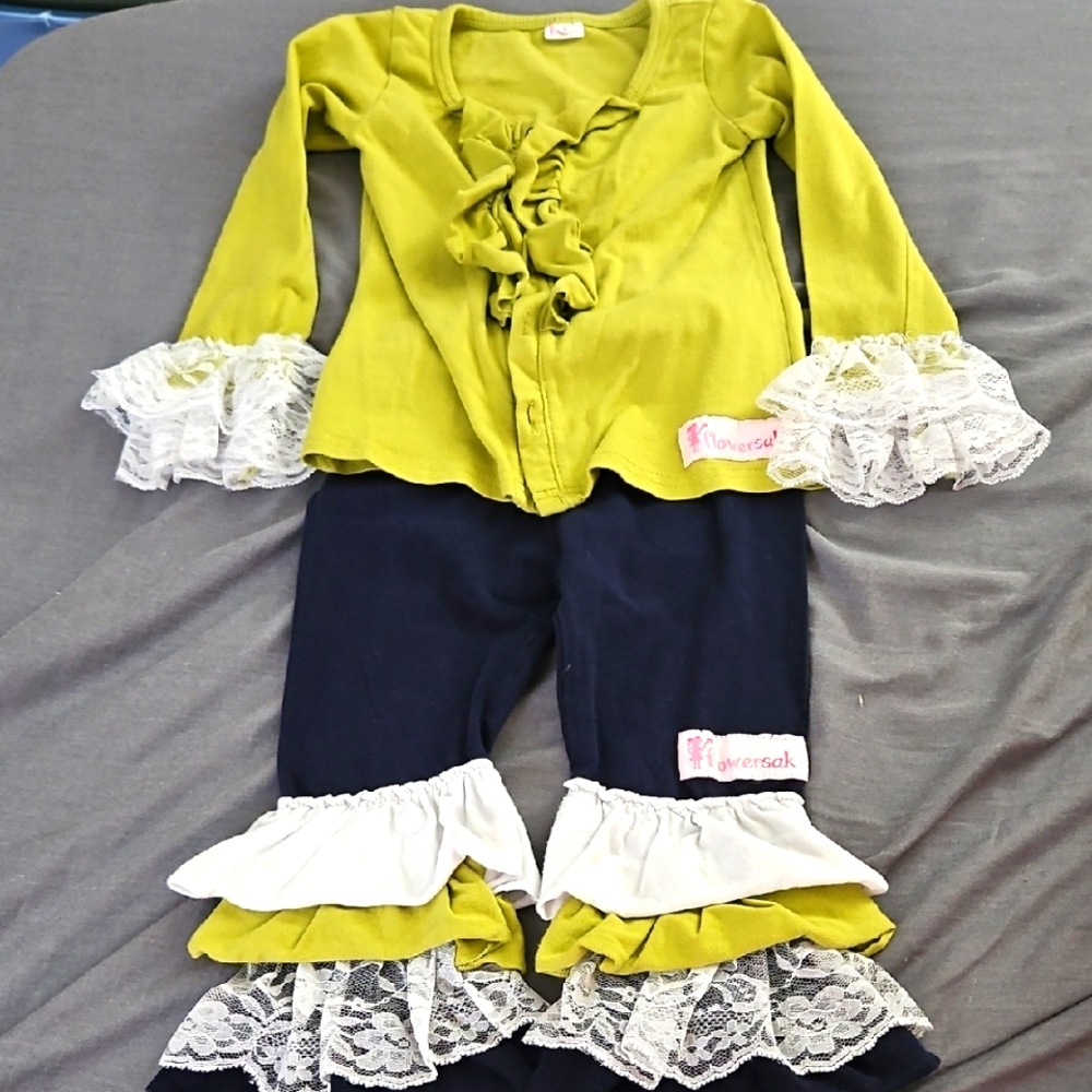 Size 2 Flowersak Kids Ruffled Costume Set - Green and Black